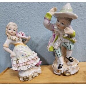 Vintage Mid Century Chase Japan Handpainted Boy And Girl Porcelain Figurines 6"
